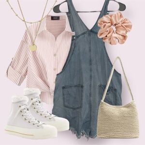 Denim Distressed Overalls